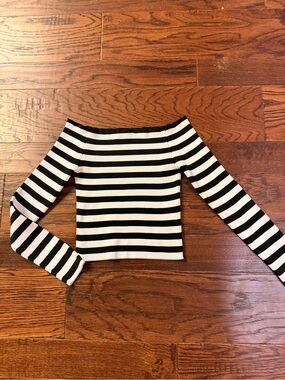 Silence + Noise Striped Off-Shoulder Crop Top - Black & White Women’s Med